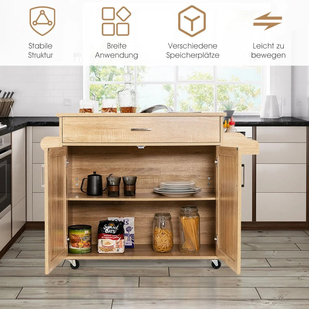 Küchenwagen Mit Handtuchhalter & Gewürzboard & Schublade Kücheninsel Rollbarer Küchenschrank