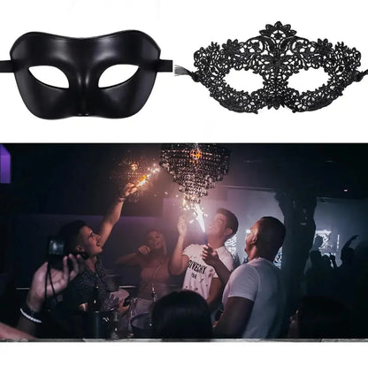 Elegantes Schwarzes Spitzen Masken Set 2 teilig