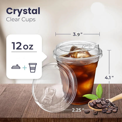 10 Sets Durchsichtige Plastikbecher Mit Sip-Deckel, 12/20/16 Einwegbecher Für Eiskaffee Oder Saft, Party, Smoothie, Milchshake, Kalte Getränke