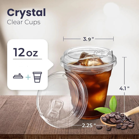 10 Sets Durchsichtige Plastikbecher Mit Sip-Deckel, 12/20/16 Einwegbecher Für Eiskaffee Oder Saft, Party, Smoothie, Milchshake, Kalte Getränke