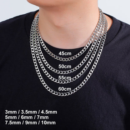 3Mm-10Mm Cuban Chain Stainless Steel Necklaces for Men Male Chains Figaro Box Chain Choker Punk Jewelry 45Cm 50Cm 60Cm