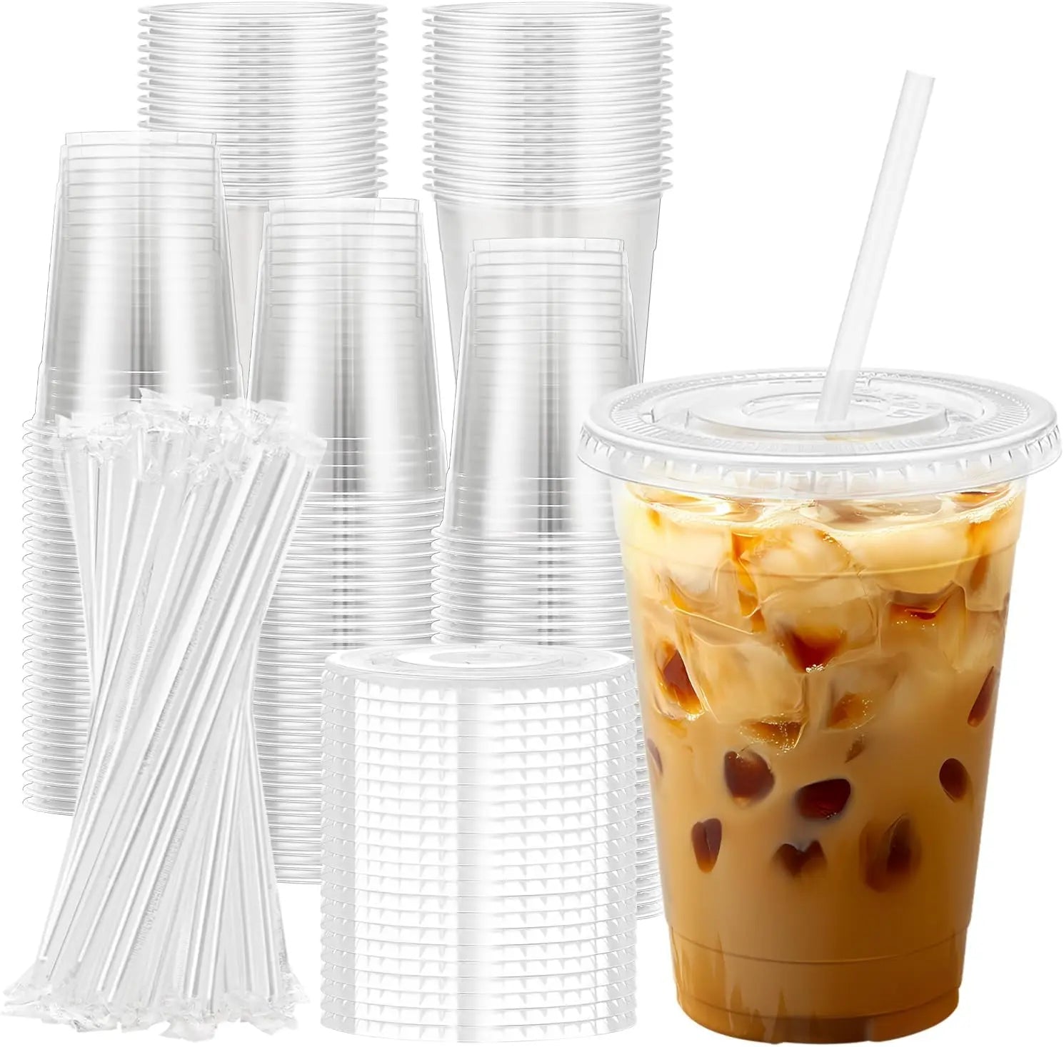 473 ml Klare Plastikbecher Mit Deckeln Und Strohhalmen Einweg-Kaffeebecher Aus Kunststoff Mit Deckeln Für Eiskaffee, Kalte Getränke, Smoothies