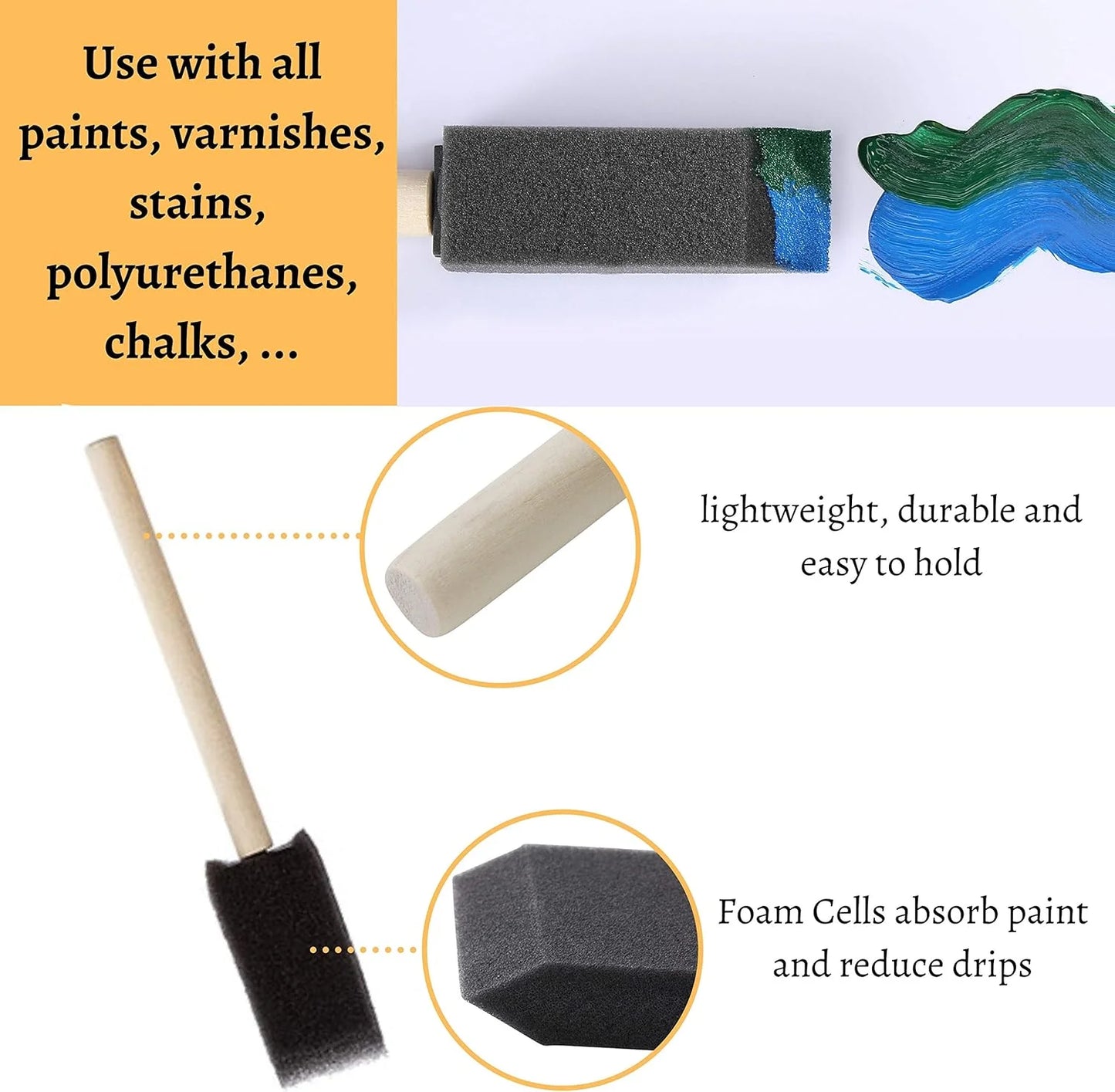Sponge brushes with wooden handles, 26 pieces 