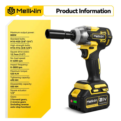 MELLWIN 520 N·m Brushless 3-in-1 Akku-Schlagschrauber