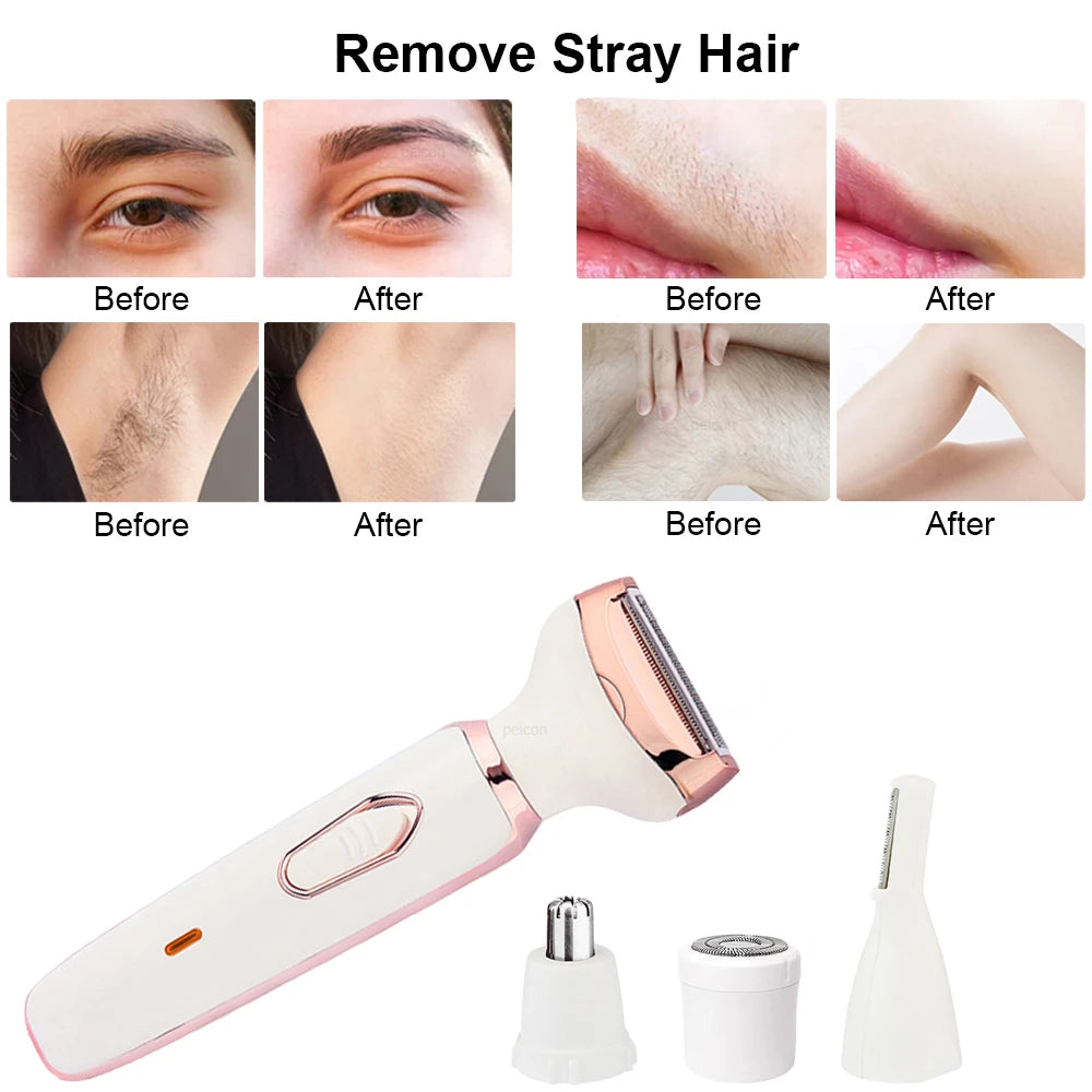 4-in-1 electric women's shaver for body, face and intimate area
