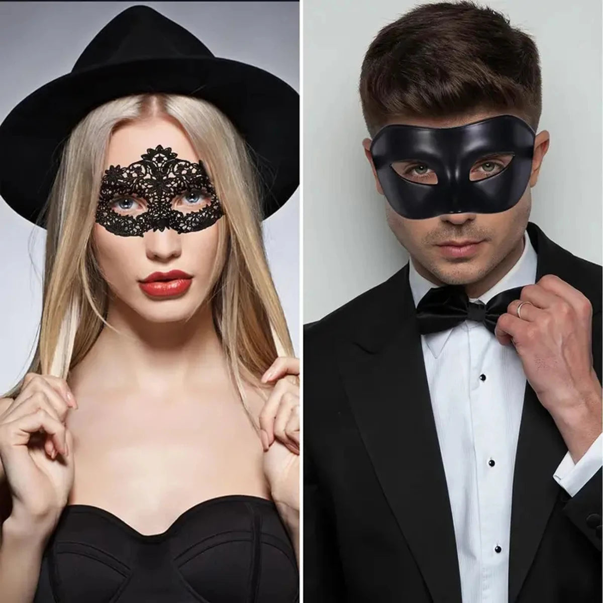 Elegantes Schwarzes Spitzen Masken Set 2 teilig