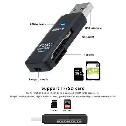 Multifunctional 2-in-1 card reader USB 3.0/2.0 