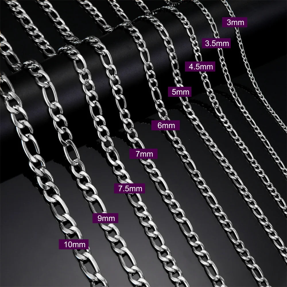 3Mm-10Mm Cuban Chain Stainless Steel Necklaces for Men Male Chains Figaro Box Chain Choker Punk Jewelry 45Cm 50Cm 60Cm