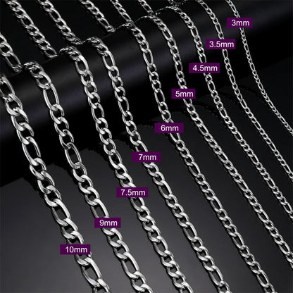 3Mm-10Mm Cuban Chain Stainless Steel Necklaces for Men Male Chains Figaro Box Chain Choker Punk Jewelry 45Cm 50Cm 60Cm