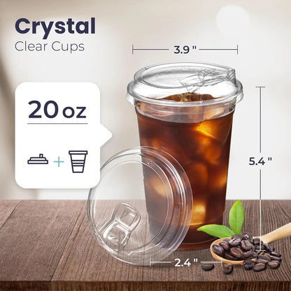10 Sets Durchsichtige Plastikbecher Mit Sip-Deckel, 12/20/16 Einwegbecher Für Eiskaffee Oder Saft, Party, Smoothie, Milchshake, Kalte Getränke