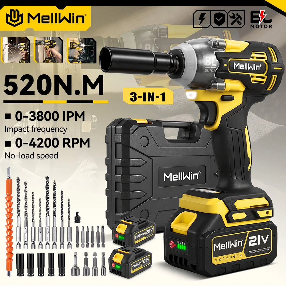 MELLWIN 520 N·m Brushless 3-in-1 Akku-Schlagschrauber