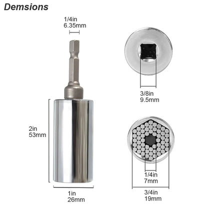 Multifunktions Steckschlüssel 7 bis 19 mm mit Bohrer Adapter