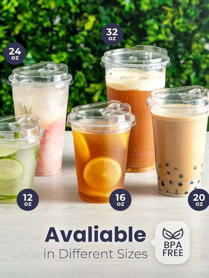 10 Sets Durchsichtige Plastikbecher Mit Sip-Deckel, 12/20/16 Einwegbecher Für Eiskaffee Oder Saft, Party, Smoothie, Milchshake, Kalte Getränke