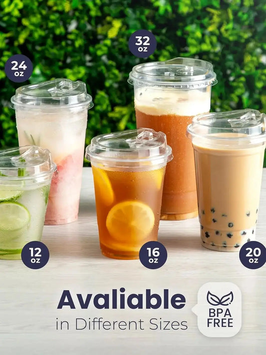 10 Sets Durchsichtige Plastikbecher Mit Sip-Deckel, 12/20/16 Einwegbecher Für Eiskaffee Oder Saft, Party, Smoothie, Milchshake, Kalte Getränke