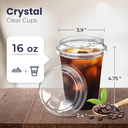 10 Sets Durchsichtige Plastikbecher Mit Sip-Deckel, 12/20/16 Einwegbecher Für Eiskaffee Oder Saft, Party, Smoothie, Milchshake, Kalte Getränke