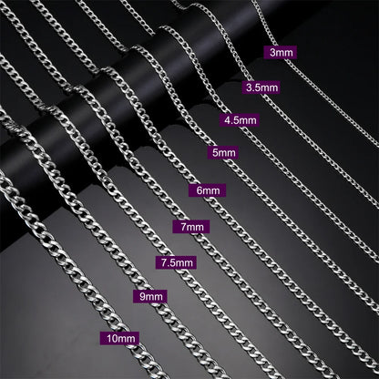 3Mm-10Mm Cuban Chain Stainless Steel Necklaces for Men Male Chains Figaro Box Chain Choker Punk Jewelry 45Cm 50Cm 60Cm