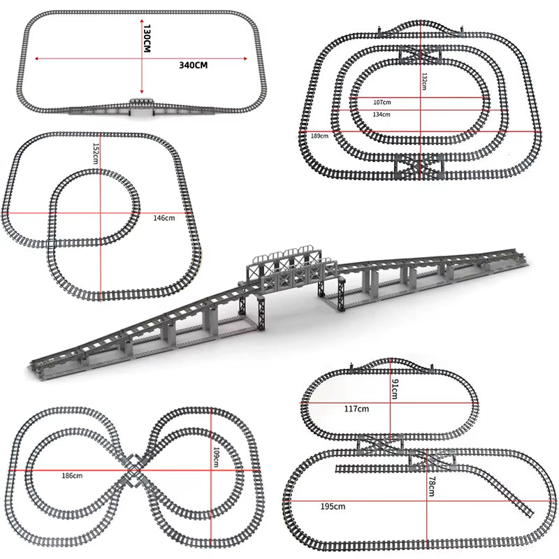 Train Track Combination Scene MOC Building Blocks DIY Cross Track Railroad Bridge Compatible with LEGO Bricks Toys Rail Car