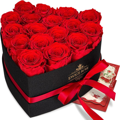 17 Infinity Rosen, Ewige Rot Rose Geschenke für Frauen, Konservierte Rose in Herzbox für Frauen Mutter zum Geburtstag Jahrestag Valentinstag Muttertag Weihnachten Hochzeitstag Rosenbox