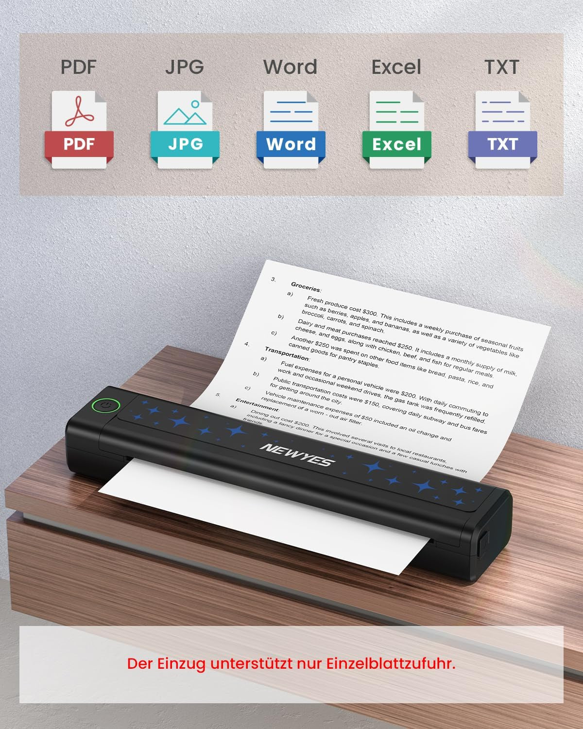 NEWYES Drucker, Tragbarer Thermodrucker Für Geschäftsreisende Und Studenten