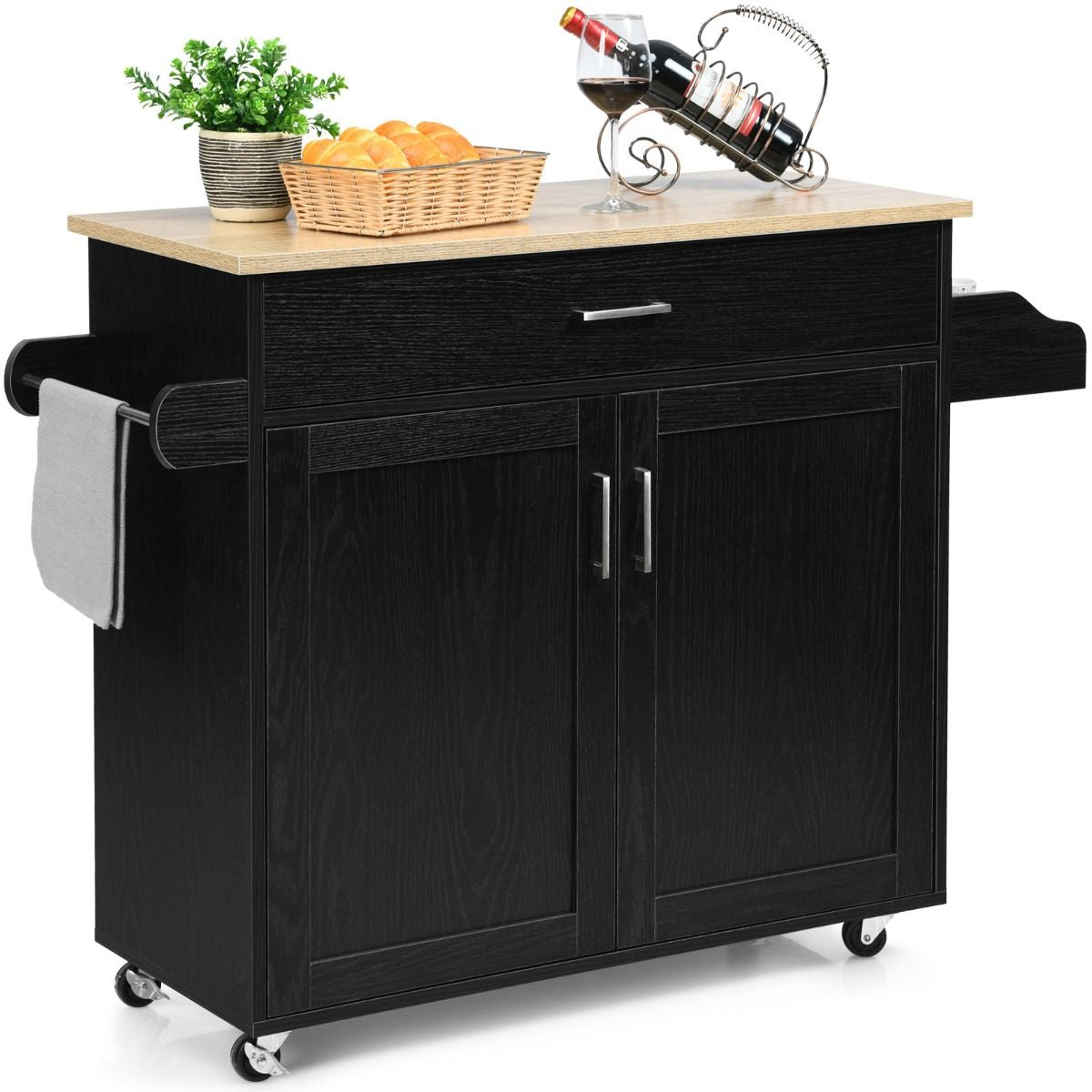 Küchenwagen Mit Handtuchhalter & Gewürzboard & Schublade Kücheninsel Rollbarer Küchenschrank