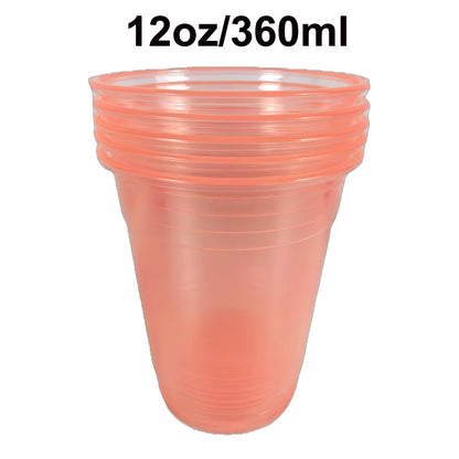 20–200 Stück, 12 Unzen, Neonfarben, Einfarbig, Einweg-Kunststoffbecher, Rosa, Orange, Blau, Grün, Eis-Kaffeetasse, Durchsichtiger Kunststoffbecher, Leuchtet Im UV