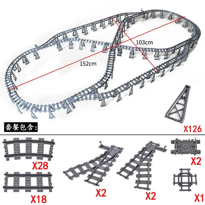 MOC Railroad Bridge Train Track Combination Scene Building Blocks DIY Cross Track Bricks Toys Rail Car Compatible with LEGO