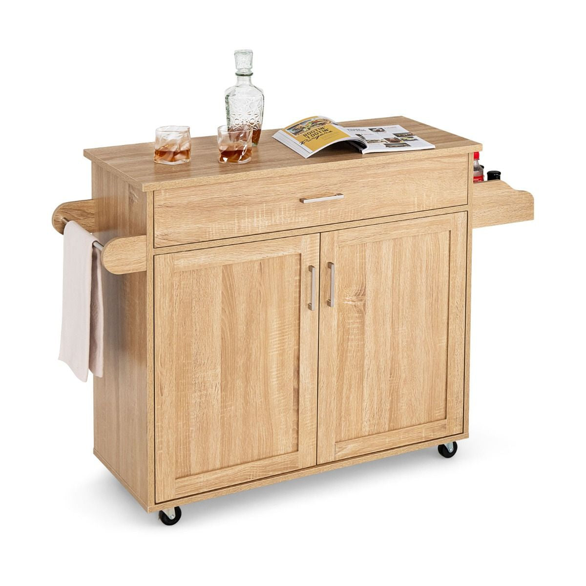 Küchenwagen Mit Handtuchhalter & Gewürzboard & Schublade Kücheninsel Rollbarer Küchenschrank