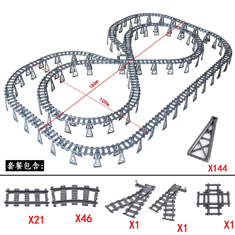 MOC Railroad Bridge Train Track Combination Scene Building Blocks DIY Cross Track Bricks Toys Rail Car Compatible with LEGO