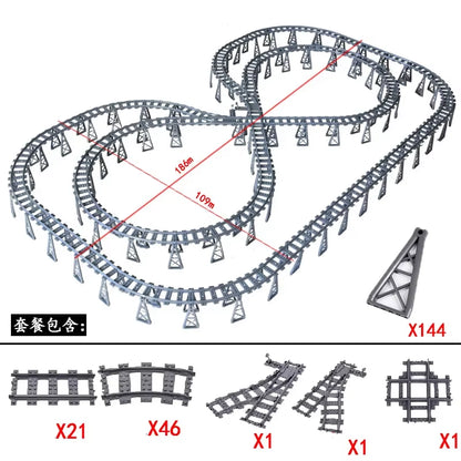 MOC Railroad Bridge Train Track Combination Scene Building Blocks DIY Cross Track Bricks Toys Rail Car Compatible with LEGO
