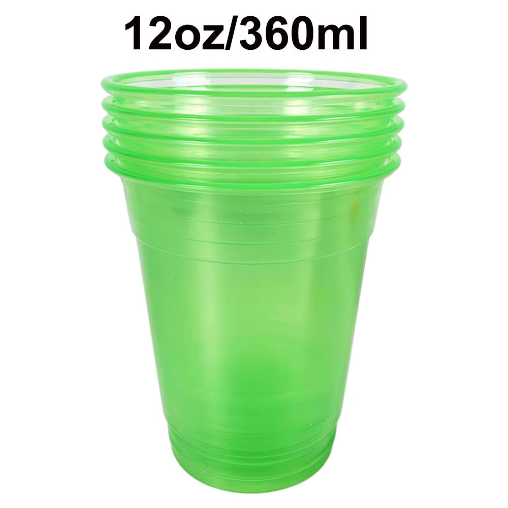 20–200 Stück, 12 Unzen, Neonfarben, Einfarbig, Einweg-Kunststoffbecher, Rosa, Orange, Blau, Grün, Eis-Kaffeetasse, Durchsichtiger Kunststoffbecher, Leuchtet Im UV