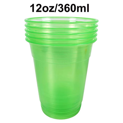 20–200 Stück, 12 Unzen, Neonfarben, Einfarbig, Einweg-Kunststoffbecher, Rosa, Orange, Blau, Grün, Eis-Kaffeetasse, Durchsichtiger Kunststoffbecher, Leuchtet Im UV
