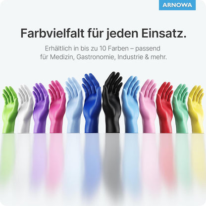 ARNOMED Einweghandschuhe 100 Stück/Box, Schwarze Nitrilhandschuhe L, Puderfreie & Latexfreie Einmalhandschuhe, Handschuhe in Gr. XS, S, M, L, XL & XXL Verfügbar