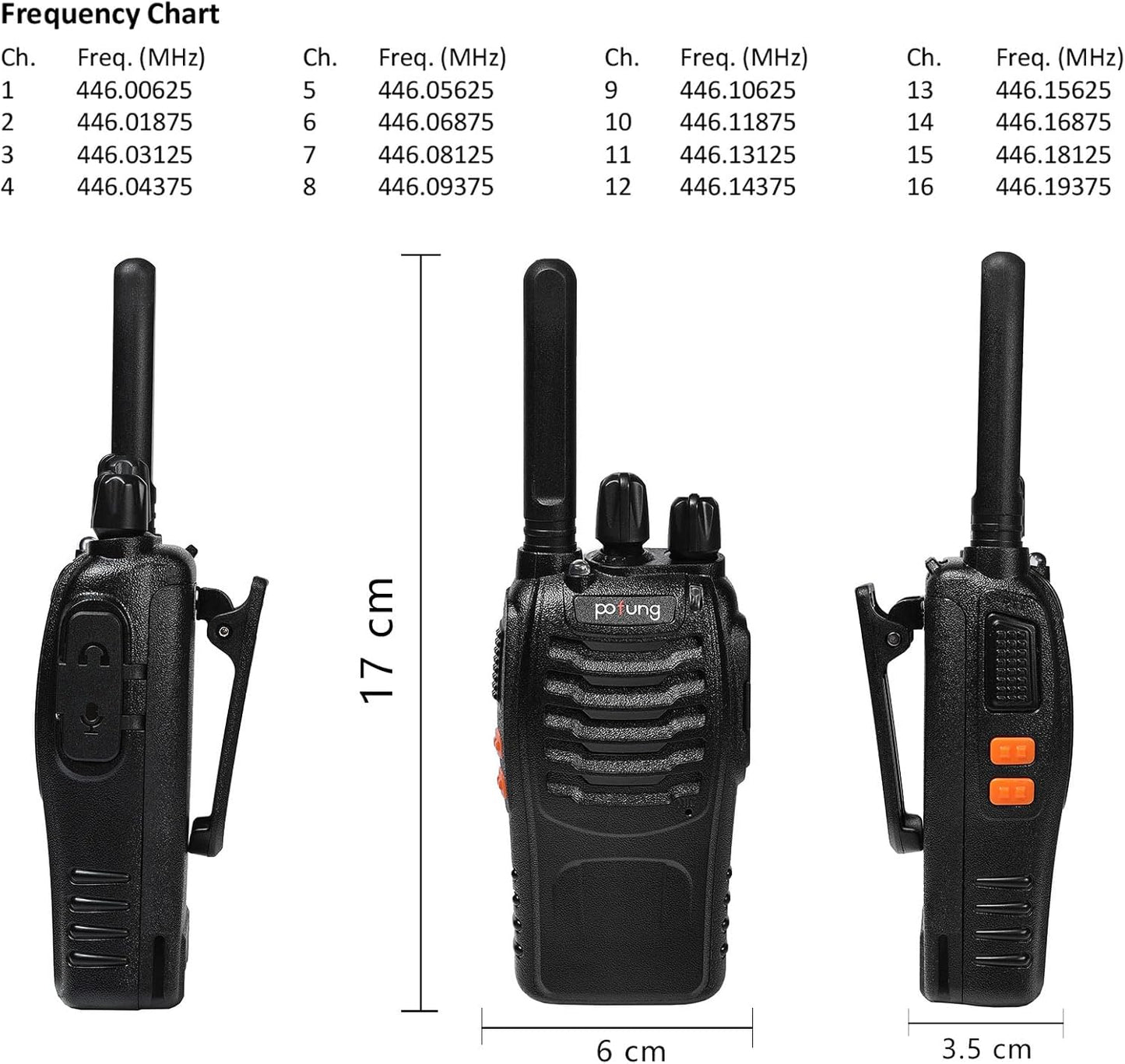 Walkie Talkie PMR446 Lizenzfreies Zwei-Wege-Funkgerät, Pofung PT88E 16 Kanäle Professionelle Wiederaufladbare Walkie Talkies Mit Großer Reichweite Mit Usb-Ladestation Und Hörmuscheln Schwarz 10 Stück