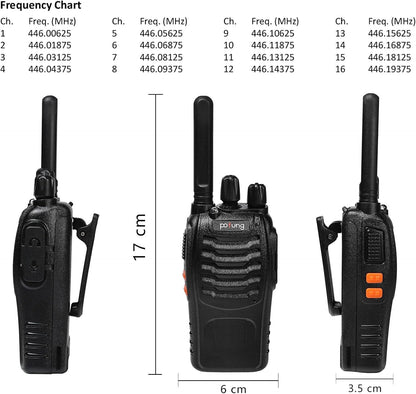 Walkie Talkie PMR446 Lizenzfreies Zwei-Wege-Funkgerät, Pofung PT88E 16 Kanäle Professionelle Wiederaufladbare Walkie Talkies Mit Großer Reichweite Mit Usb-Ladestation Und Hörmuscheln Schwarz 10 Stück
