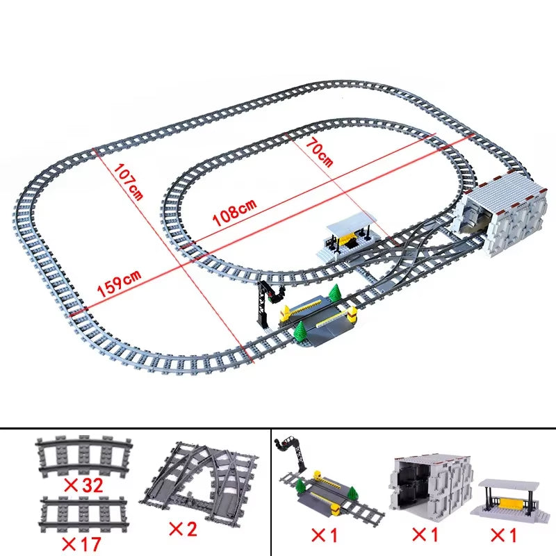 MOC Railroad Bridge Train Track Combination Scene Building Blocks DIY Cross Track Bricks Toys Rail Car Compatible with LEGO