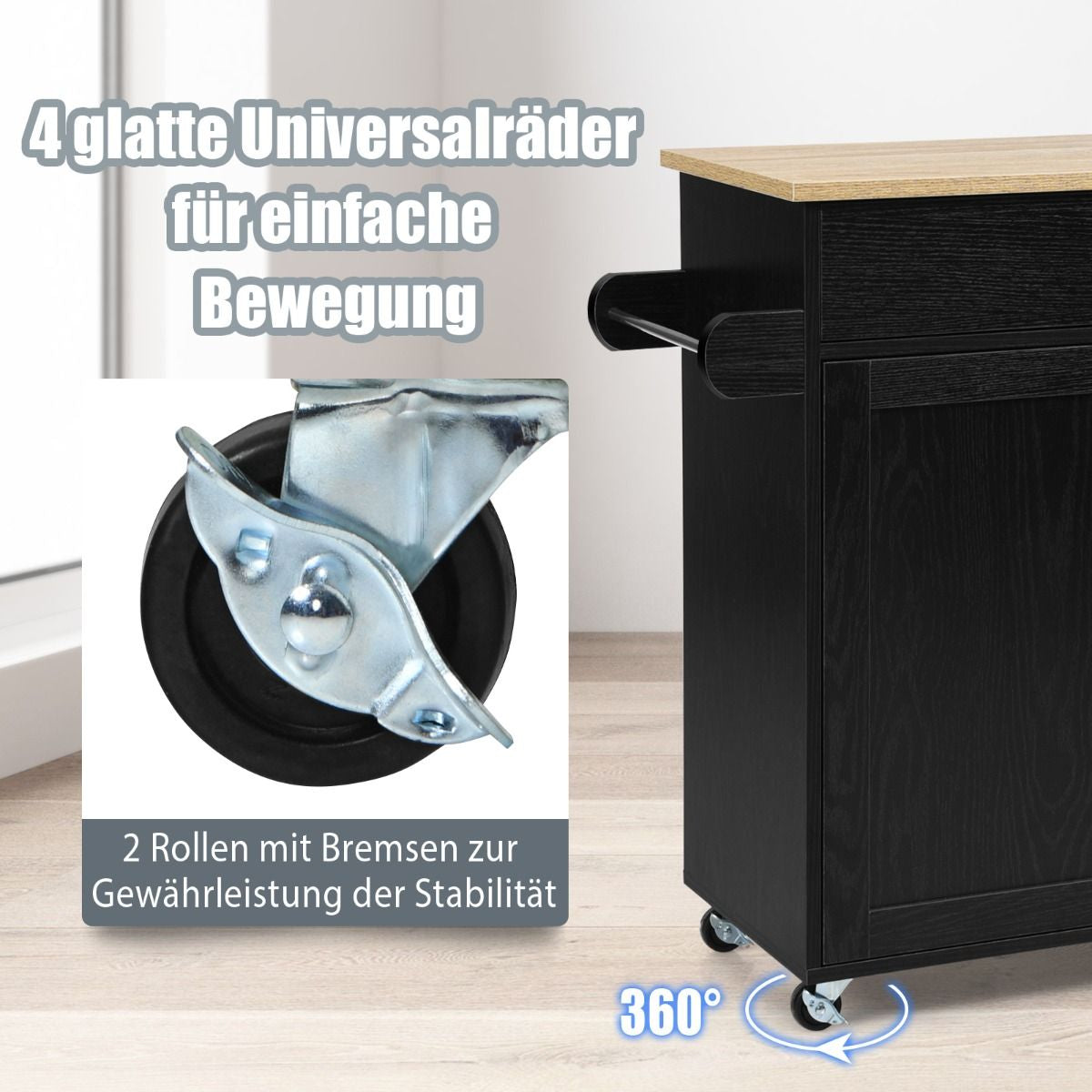 Küchenwagen Mit Handtuchhalter & Gewürzboard & Schublade Kücheninsel Rollbarer Küchenschrank