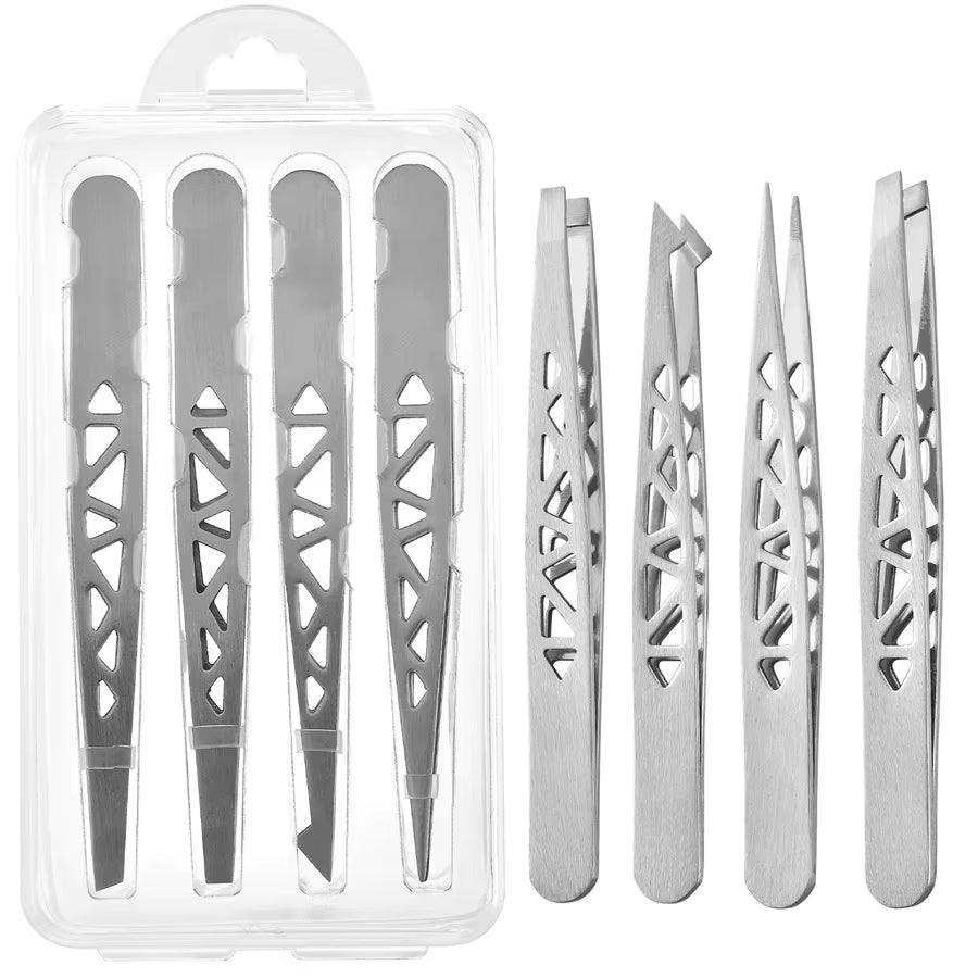 Pinzetten Set 3–4 teilig – Premium Edelstahl Augenbrauen-Pinzetten mit Präzisions-Spitze für Gesichts- und Körperhaarentfernung