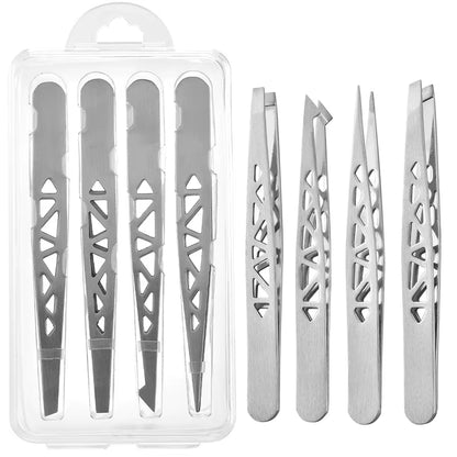 Pinzetten Set 3–4 teilig – Premium Edelstahl Augenbrauen-Pinzetten mit Präzisions-Spitze für Gesichts- und Körperhaarentfernung