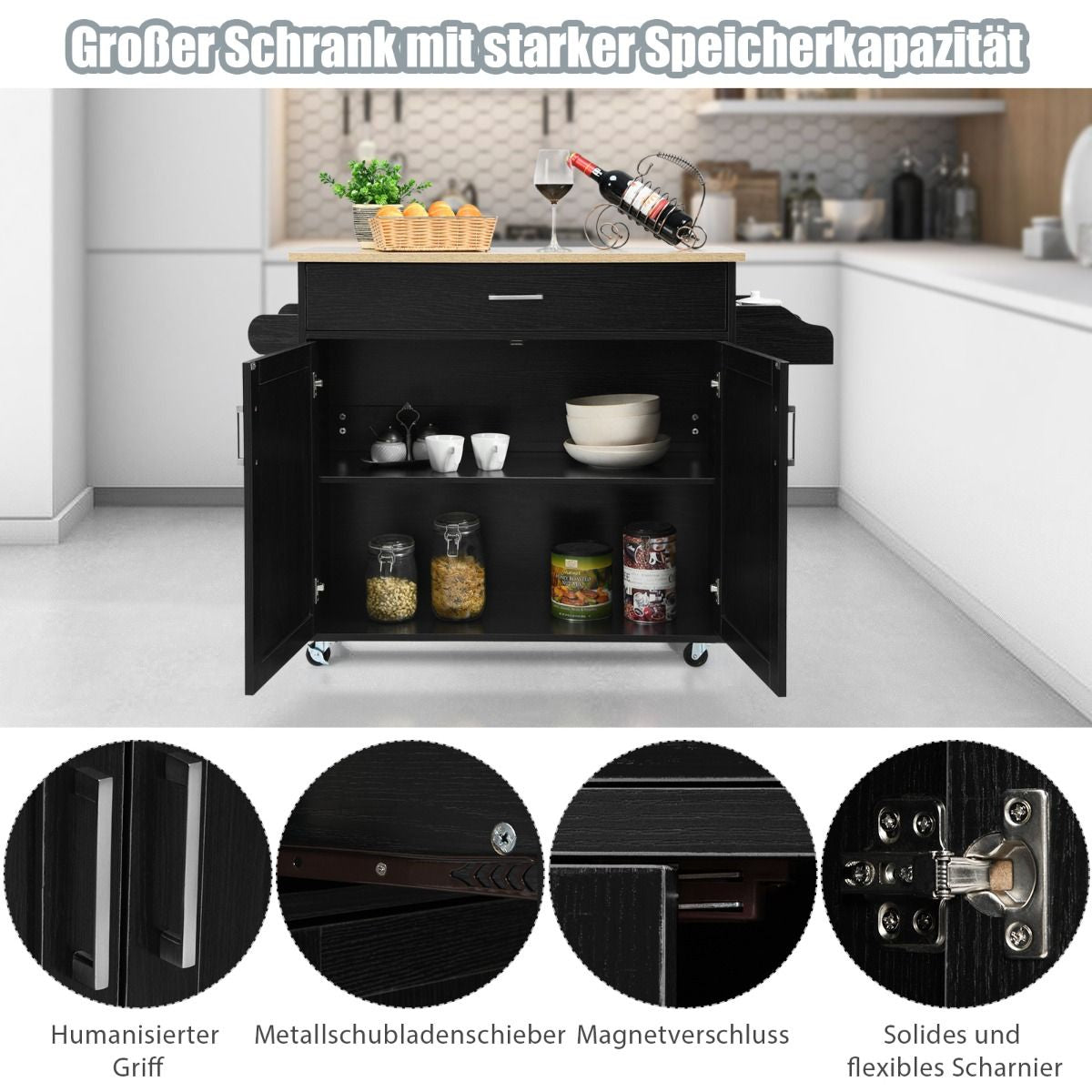 Küchenwagen Mit Handtuchhalter & Gewürzboard & Schublade Kücheninsel Rollbarer Küchenschrank