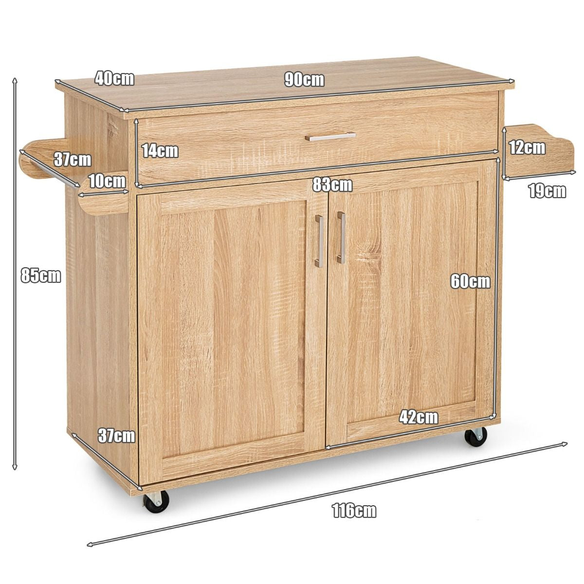 Küchenwagen Mit Handtuchhalter & Gewürzboard & Schublade Kücheninsel Rollbarer Küchenschrank