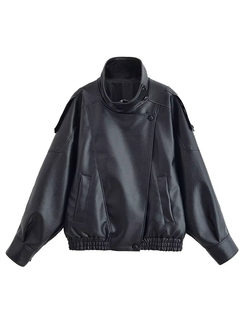 Leder Jacke Für Frauen Casual Solide Lange Sleeve Zipper Pu Leder Mäntel Neue Mode Weibliche Streetwear
