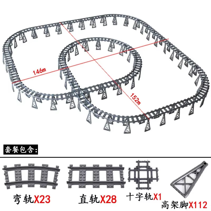 MOC Railroad Bridge Train Track Combination Scene Building Blocks DIY Cross Track Bricks Toys Rail Car Compatible with LEGO