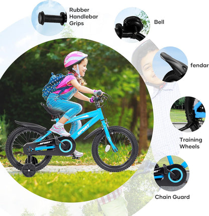 Kinderfahrrad 14 Zoll, Fahrrad Für Jungen Und Mädchen Mit Stützrädern