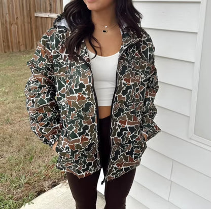 Frauen Camouflage Mantel Jacke Hoodie Regendicht Mantel Print Zipper Mit Kapuze Herbst Oberbekleidung Weibliche Streetwear Vintage Jacken