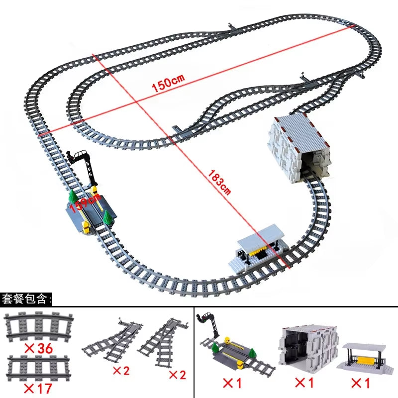 MOC Railroad Bridge Train Track Combination Scene Building Blocks DIY Cross Track Bricks Toys Rail Car Compatible with LEGO