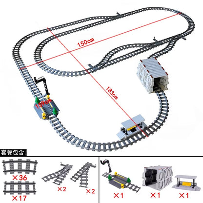 MOC Railroad Bridge Train Track Combination Scene Building Blocks DIY Cross Track Bricks Toys Rail Car Compatible with LEGO