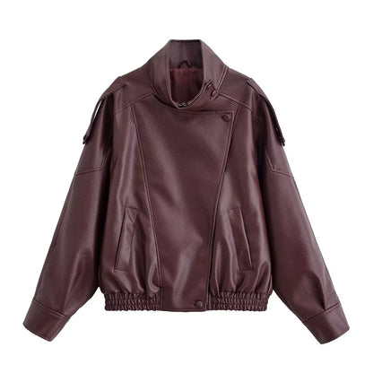 Leder Jacke Für Frauen Casual Solide Lange Sleeve Zipper Pu Leder Mäntel Neue Mode Weibliche Streetwear